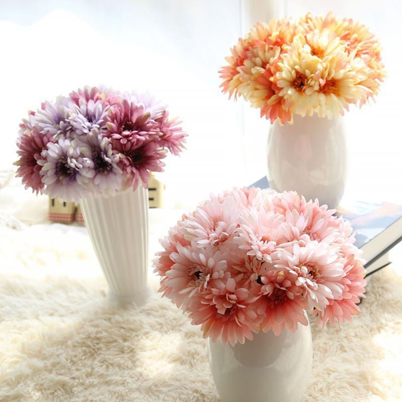 Artfen Artificial Gerbera Flower Artificial Daisy Flowers Bride Bridesmaid Holding Flowers 7 Stems Silk Daisies Flower Wedding Bouquet Living Room Office Party Garden DIY Decoration Pink - Image 5